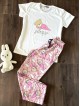 Pijama dama din bumbac cu pantaloni lungi roz si tricou alb cu imprimeu SLEEP ursulet