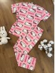 Pijama dama bumbac ieftina roz cu pantaloni lungi si tricou cu imprimeu cute HELLO KITTY