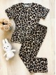 Pijama dama bumbac ieftina cu pantaloni lungi si tricou cu imprimeu animal print