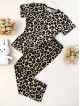 Pijama dama bumbac ieftina cu pantaloni lungi si tricou cu imprimeu animal print