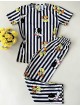 Pijama dama ieftina cu tricou si pantaloni 3/4 bleumarin cu imprimeu Tweety dungi