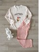 Pijama dama din bumbac ieftina cu pantaloni roz si bluza lunga cu imprimeu OITE funny