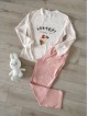 Pijama dama din bumbac ieftina cu pantaloni roz si bluza lunga cu imprimeu OITE funny
