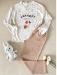 Pijama dama din bumbac ieftina cu pantaloni bej si bluza lunga cu imprimeu OITE funny