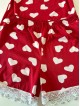 Pijama dama din bumbac rosie super draguta cu maieu si pantaloni scurti cu dantela si imprimeu inimioare
