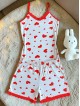 Pijama dama din bumbac alba super draguta cu maieu si pantaloni scurti cu dantela si imprimeu inimioare