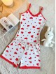Pijama dama din bumbac alba super draguta cu maieu si pantaloni scurti cu dantela si imprimeu inimioare