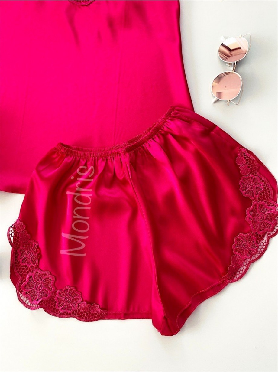 Pijama dama ieftina primavara-vara roz Lady cu model dantelat