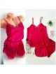 Pijama dama ieftina primavara-vara roz Lady cu model dantelat