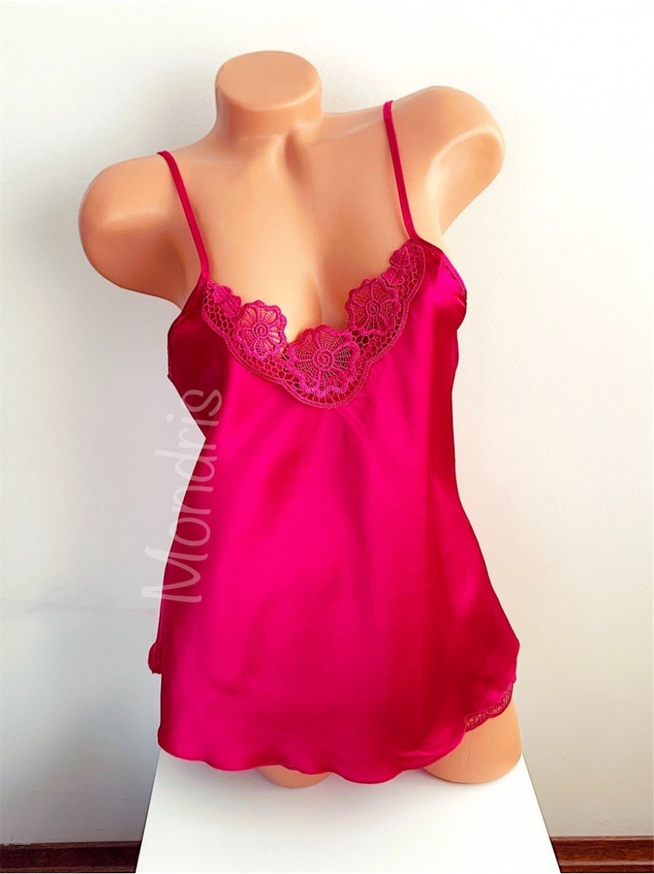 Pijama dama ieftina primavara-vara roz Lady cu model dantelat
