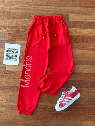 Pantaloni dama lungi rosii cu elastic si buzunare