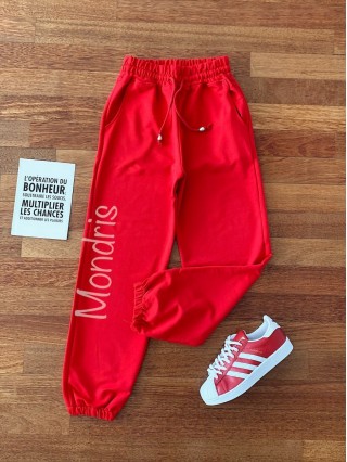 Pantaloni dama lungi rosii cu elastic si buzunare