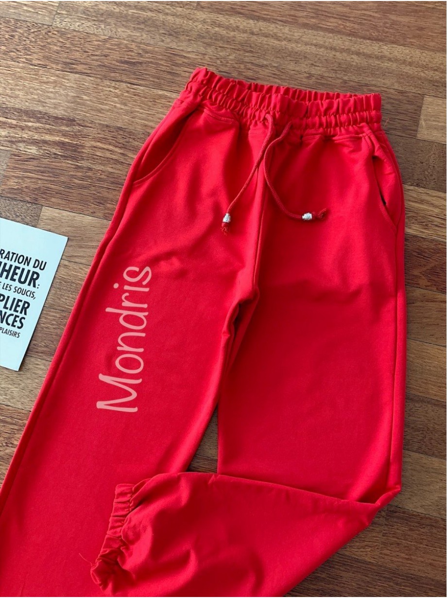 Pantaloni dama lungi rosii cu elastic si buzunare