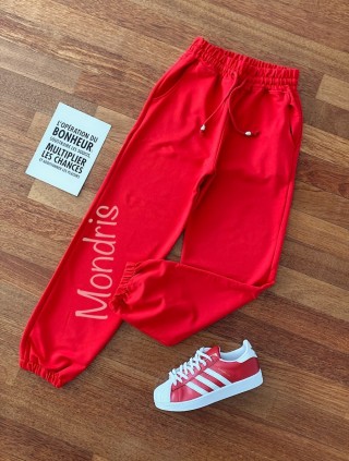 Pantaloni dama lungi rosii cu elastic si buzunare