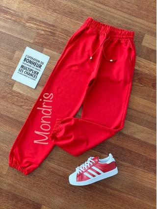 Pantaloni dama lungi rosii cu elastic si buzunare