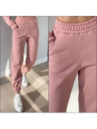 Pantaloni dama lungi de tip jogger din bumbac roz cu elastic si buzunare