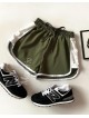 Pantaloni dama scurti sport khaki cu dungi laterale albe