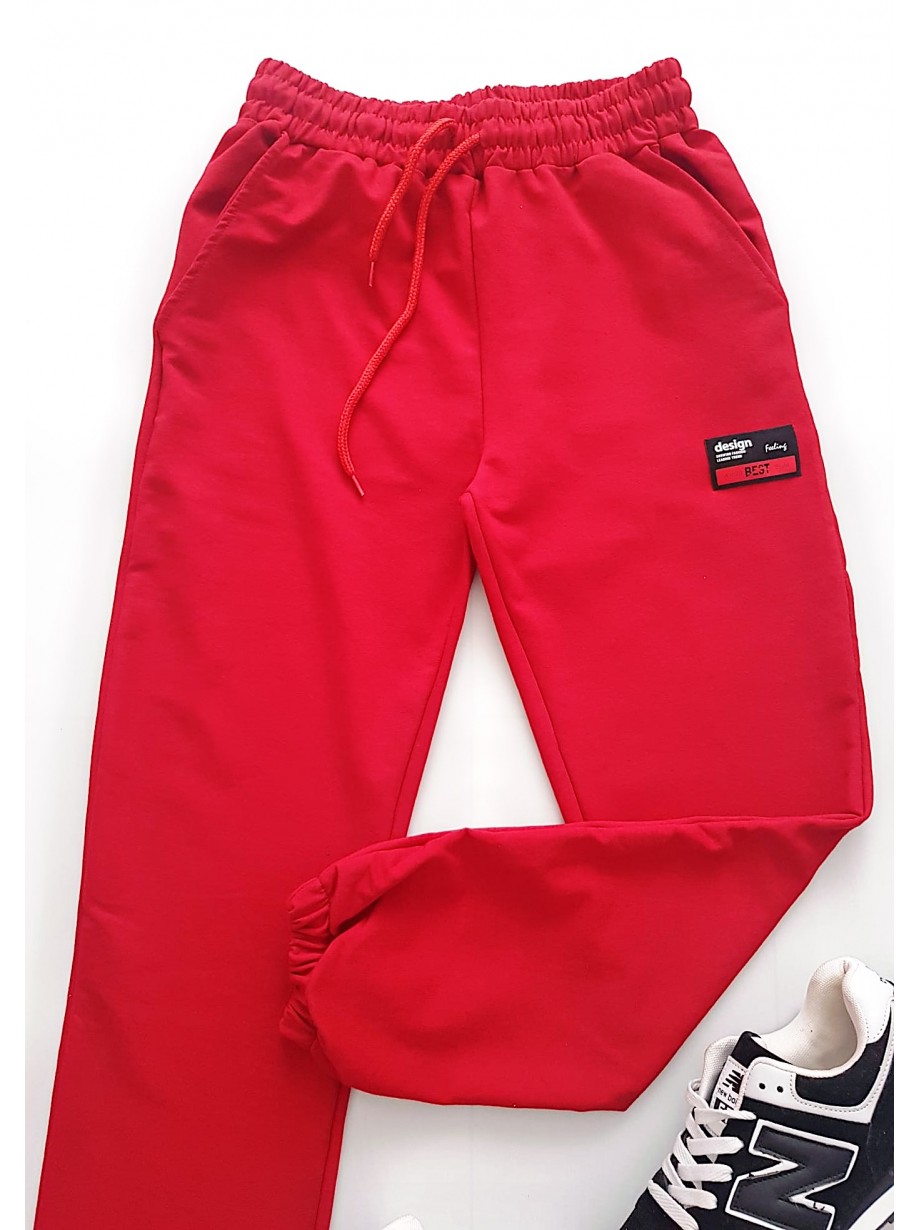 Pantaloni dama casual rosii tip jogger cu imprimeu Design
