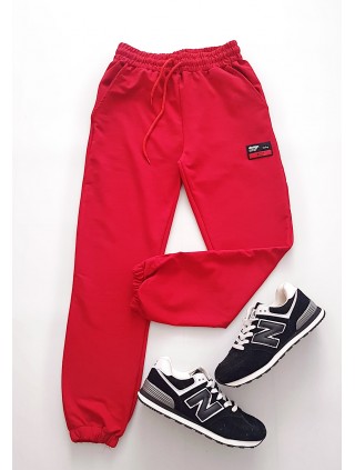 Pantaloni dama casual rosii tip jogger cu imprimeu Design