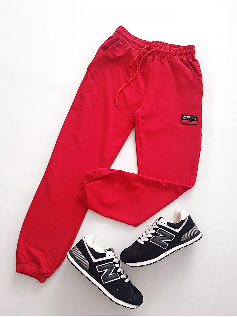 Pantaloni dama casual rosii tip jogger cu imprimeu Design