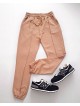 Pantaloni dama casual crem tip jogger cu banda pe mijloc
