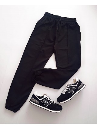 Pantaloni dama casual negri tip jogger cu banda pe mijloc