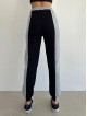 Pantaloni dama casual negru tip jogger cu dungi laterale gri