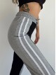 Pantaloni dama casual negru tip jogger cu dungi laterale gri