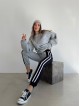 Pantaloni dama casual gri tip jogger cu dungi laterale negre
