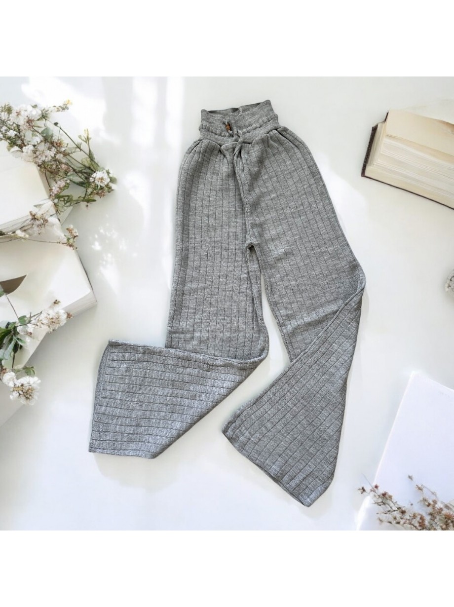 Pantaloni dama din tricot GROS gri cu snur in talie