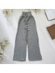 Pantaloni dama din tricot GROS gri cu snur in talie