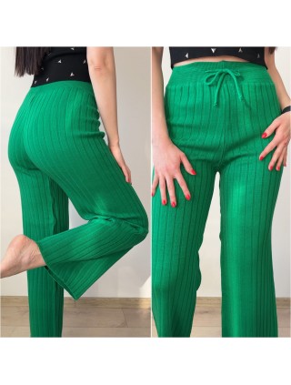 Pantaloni dama din tricot GROS  verzi cu snur in talie