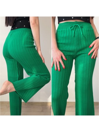 Pantaloni dama din tricot GROS  verzi cu snur in talie