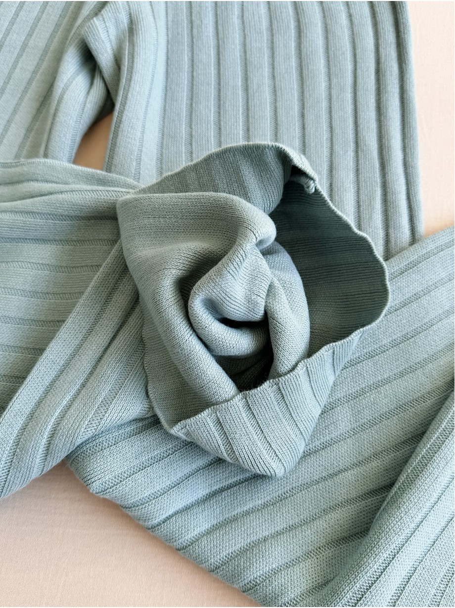 Pantaloni dama din tricot GROS bleu cu snur in talie