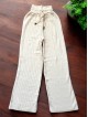 Pantaloni dama din tricot albi  cu snur in talie