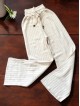 Pantaloni dama din tricot albi  cu snur in talie