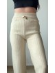 Pantaloni dama din tricot albi cu snur in talie
