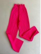 Pantaloni dama din tricot GROS roz NEON cu snur in talie