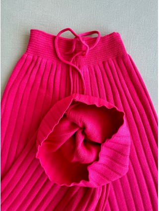Pantaloni dama din tricot GROS roz cu snur in talie