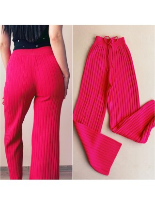 Pantaloni dama din tricot GROS roz cu snur in talie