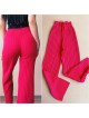 Pantaloni dama din tricot GROS roz NEON cu snur in talie