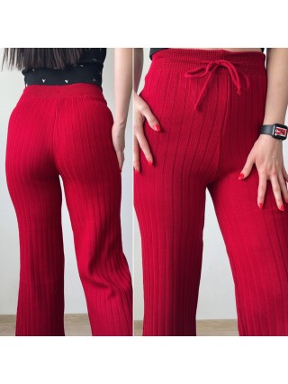 Pantaloni dama din tricot GROS rosii cu snur in talie