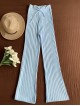 Pantaloni dama din tricot SUBTIRE baby blue cu snur in talie