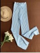 Pantaloni dama din tricot SUBTIRE baby blue cu snur in talie
