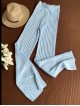 Pantaloni dama din tricot SUBTIRE baby blue cu snur in talie