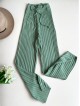 Pantaloni dama din tricot SUBTIRE verde aloe cu snur in talie