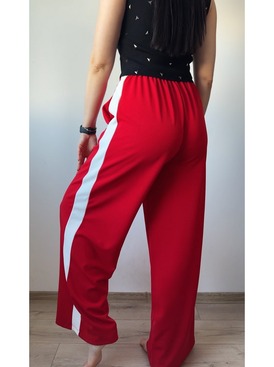 Pantaloni dama sport casual lungi cu dungi - rosii