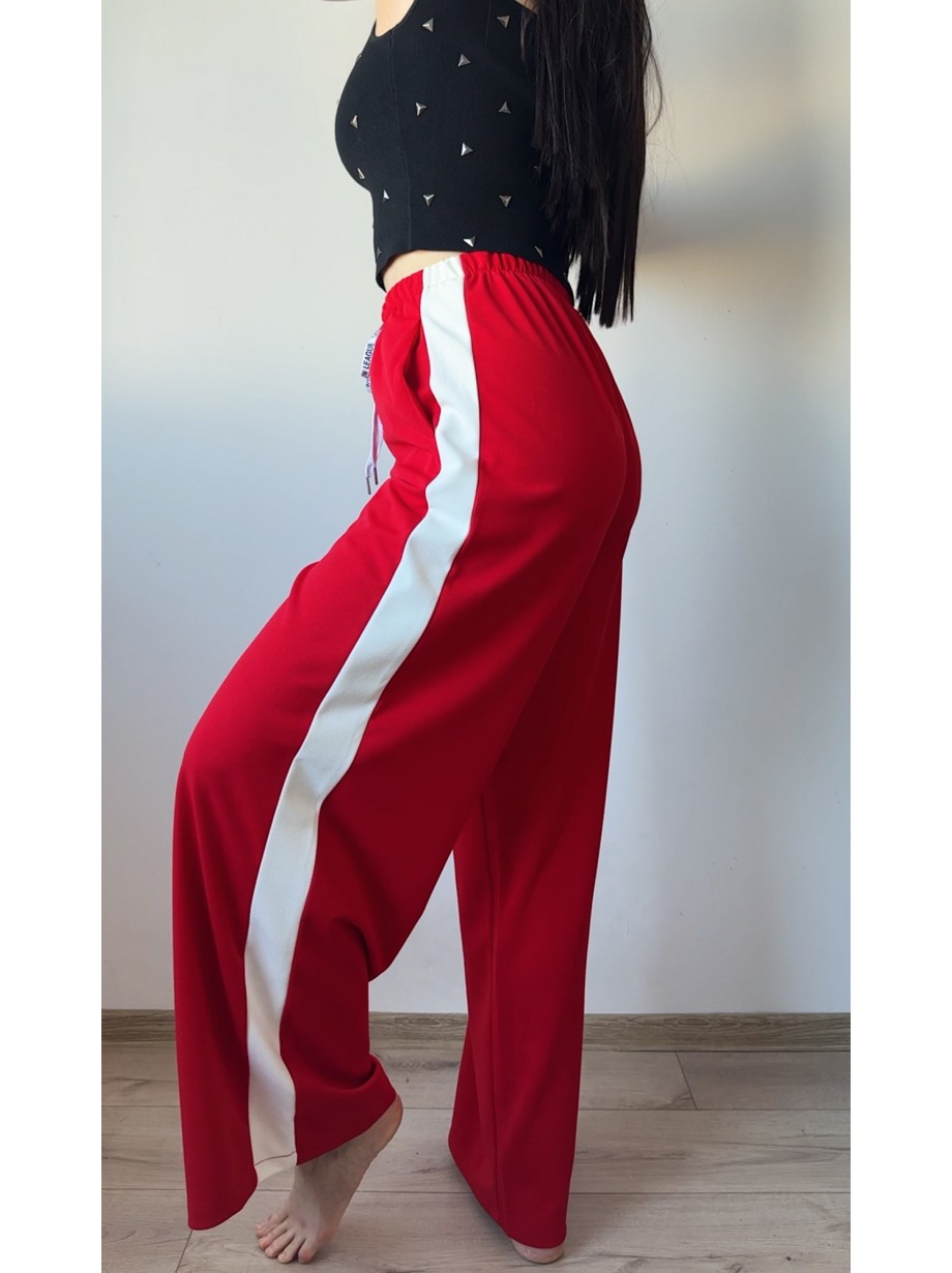 Pantaloni dama sport casual lungi cu dungi - rosii