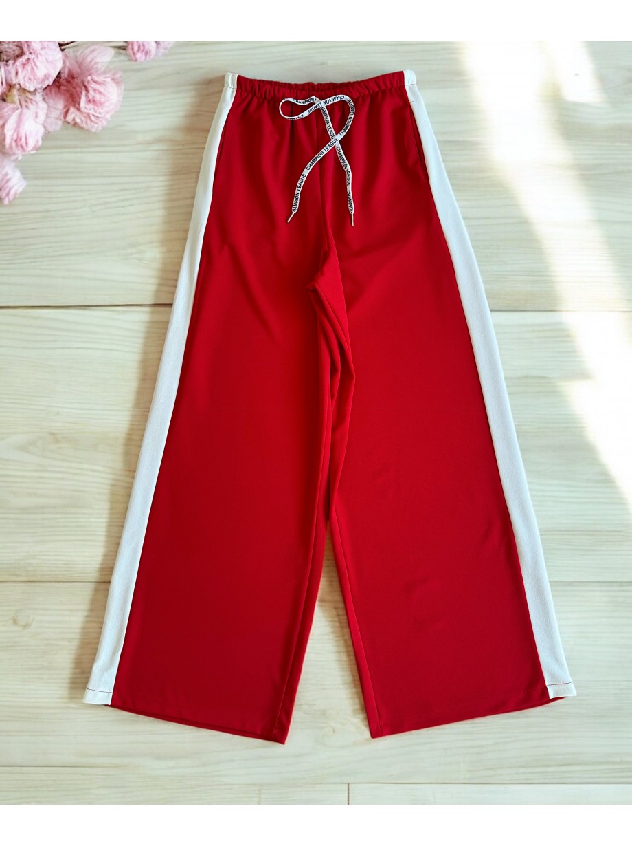 Pantaloni dama sport casual lungi cu dungi - rosii