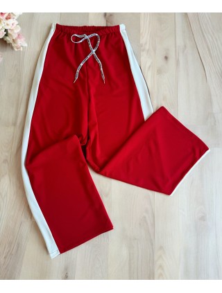 Pantaloni dama sport casual lungi cu dungi - rosii
